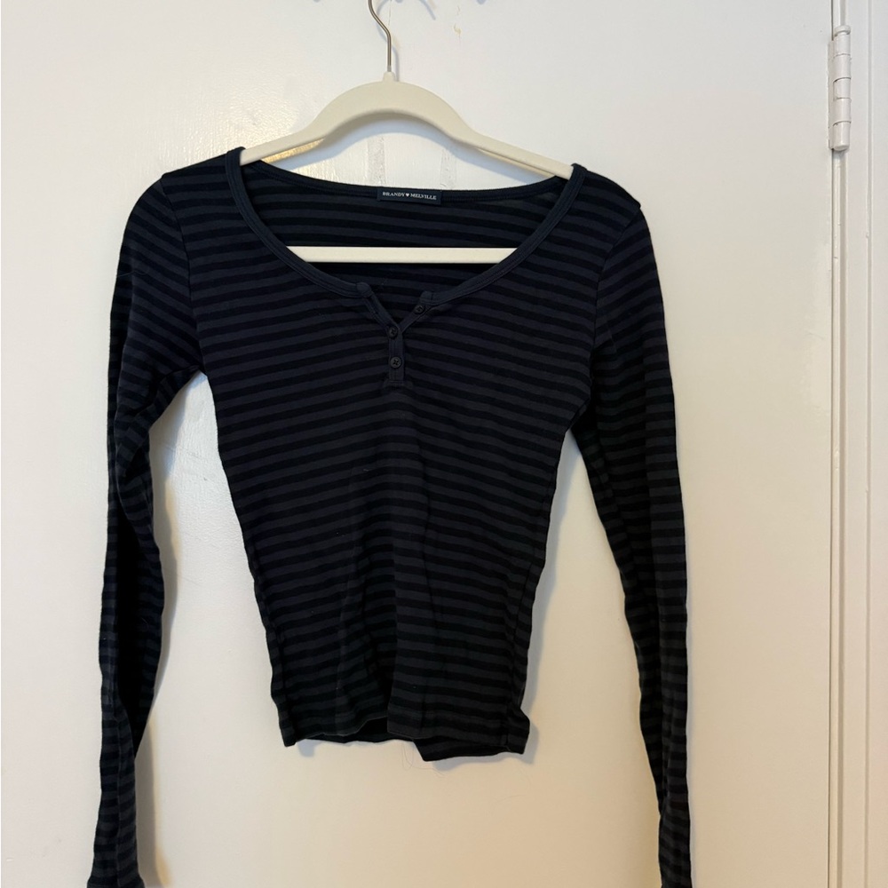 Brandy Melville Navy Striped Long Sleeve Tee